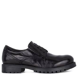 Black Leather Laced Derby Shoes | TJ COLLECTION
